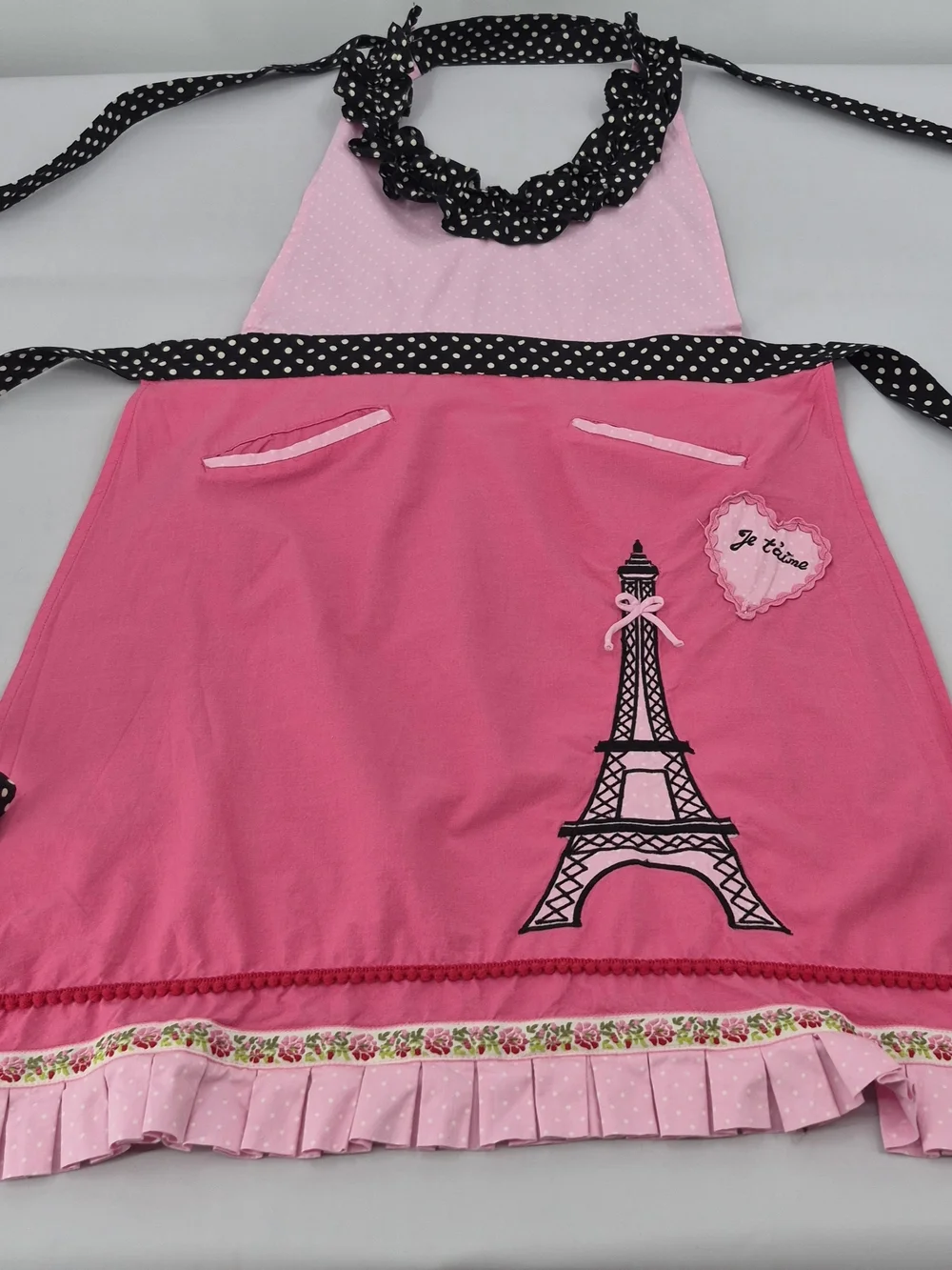 Sur La Table Apron One Size Pink Black Paris Eiffel Tower Polka Dot Retro